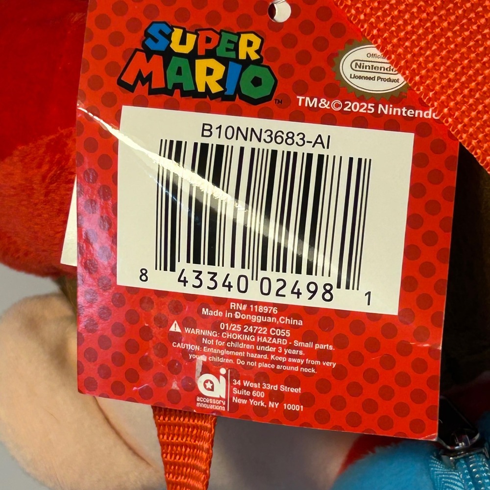 Super Mario Plush Backpack Red Blue‎ Overalls Nintendo Licensed Kids Toy - Picture 3 of 7